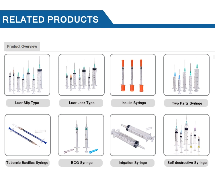 Disposable Syringe Medical Syringe With or Without Needle Luer Slip or Luer Lock