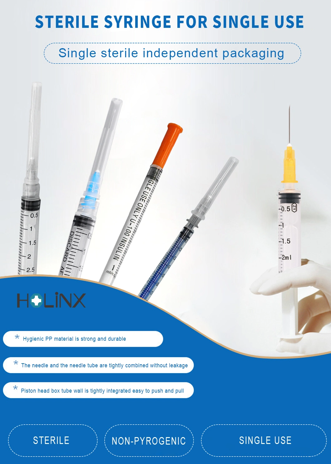 Steroid Irrigation Disposable Insulin Medical Injection Plastic Syringe with Hypodermic Needles